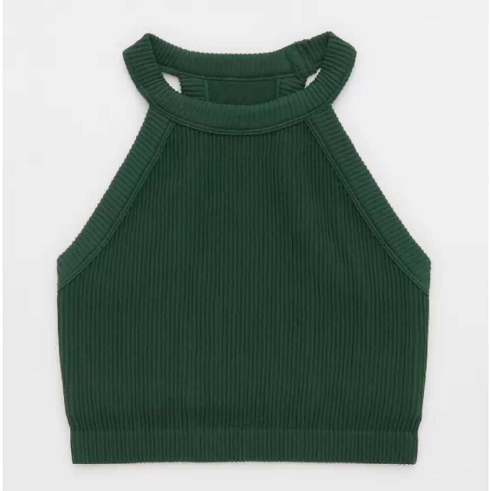 Women Aerie Superchill Seamless High Neck Ribbed Bra Top in Sycamore Size Large